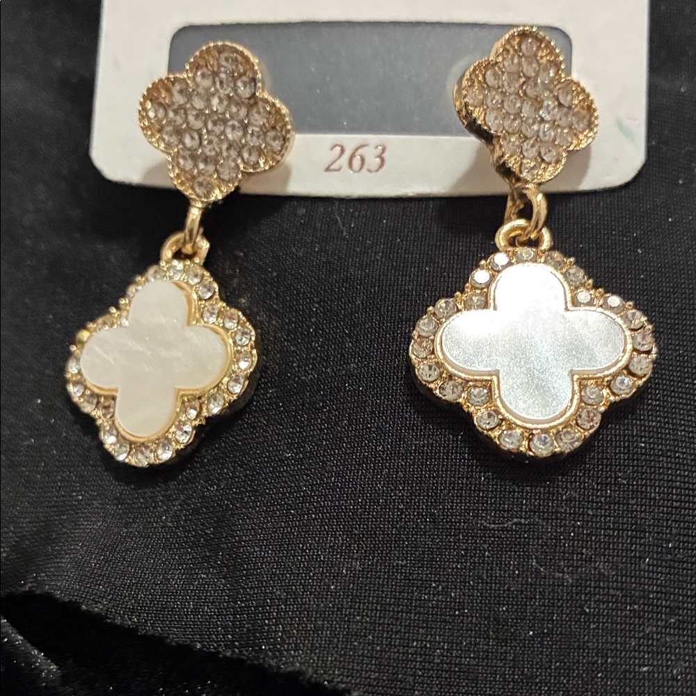Elegant Gold and White Dangle Earrings